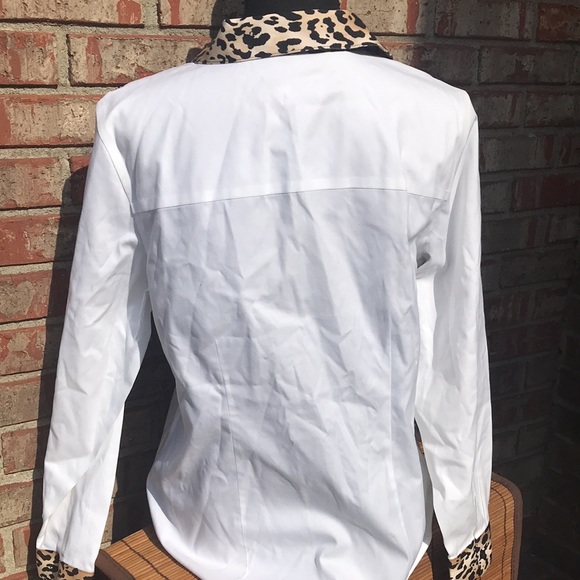🚨 New CHICO White Cotton Leopard Animal Print Trim Button Up Blouse - Picture 6 of 8